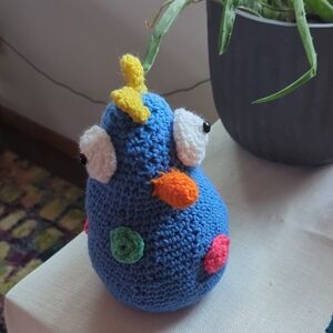 Handmade Blue Crochet Small Pet Toy with Colorful Accents
